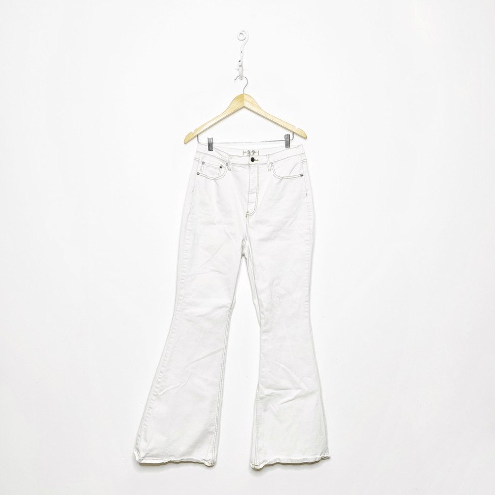 FREE PEOPLE CRVY Laurel Canyon Flare Jeans Cream high rise boho WOMENS 32